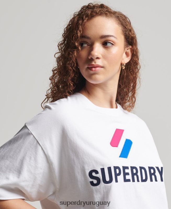 uy Superdry mujer playera boxy con código apilado blanco DT2N8Z2737 ropa