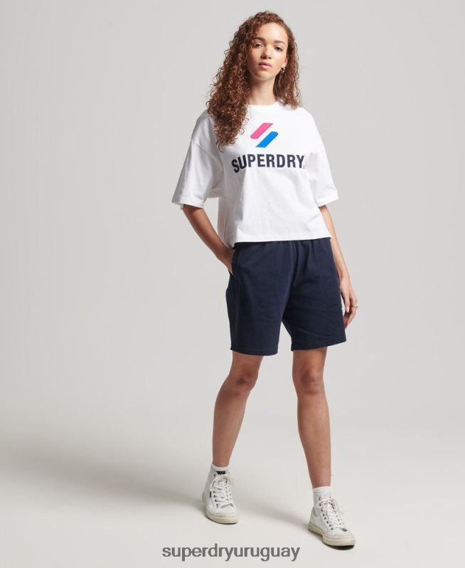 uy Superdry mujer playera boxy con código apilado blanco DT2N8Z2737 ropa