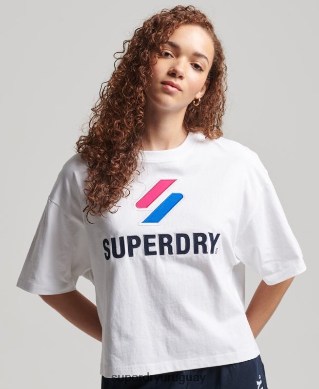 uy Superdry mujer playera boxy con código apilado blanco DT2N8Z2737 ropa