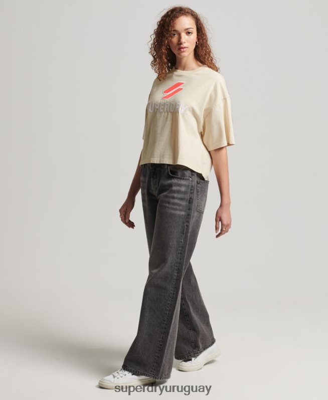 uy Superdry mujer playera boxy con código apilado crema DT2N8Z2776 ropa