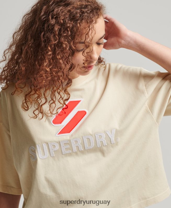 uy Superdry mujer playera boxy con código apilado crema DT2N8Z2776 ropa