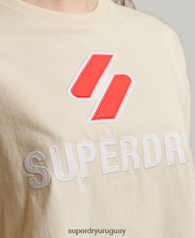 uy Superdry mujer playera boxy con código apilado crema DT2N8Z2776 ropa