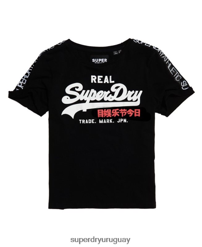 uy Superdry mujer playera boxy con logo vintage en la manga negro DT2N8Z2866 ropa