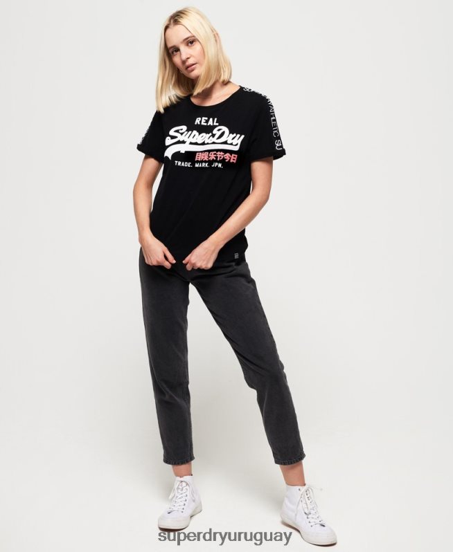 uy Superdry mujer playera boxy con logo vintage en la manga negro DT2N8Z2866 ropa