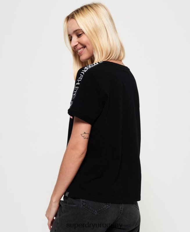 uy Superdry mujer playera boxy con logo vintage en la manga negro DT2N8Z2866 ropa