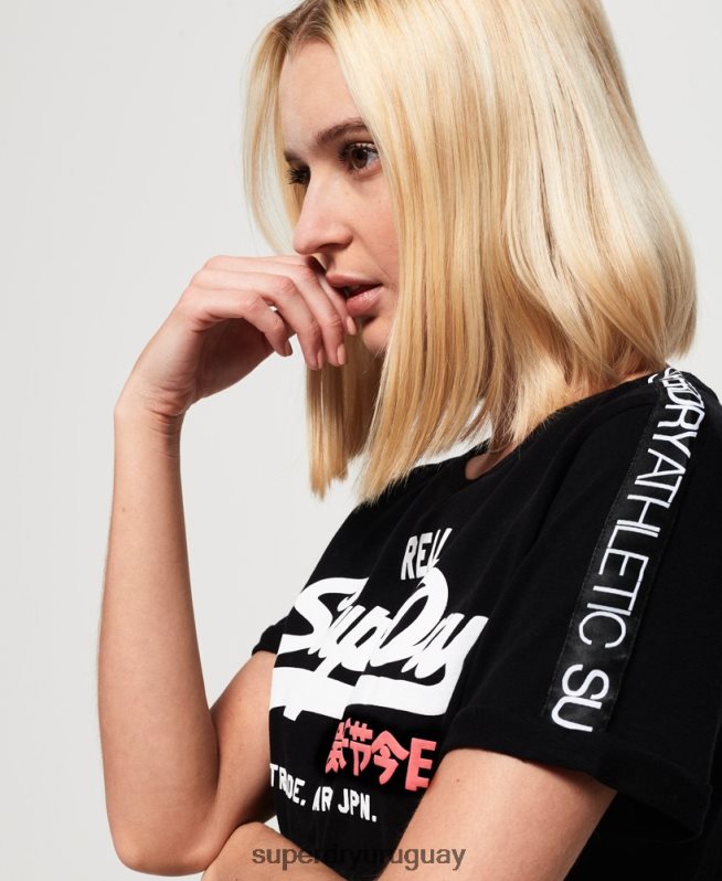 uy Superdry mujer playera boxy con logo vintage en la manga negro DT2N8Z2866 ropa