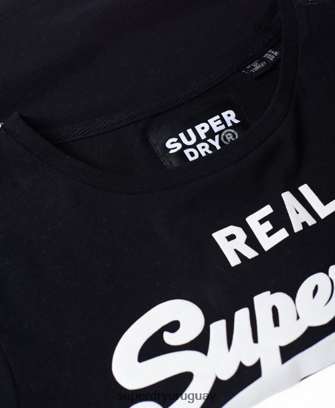 uy Superdry mujer playera boxy con logo vintage en la manga negro DT2N8Z2866 ropa