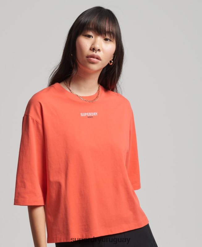uy Superdry mujer playera boxy con micro logo bordado coral DT2N8Z6264 ropa