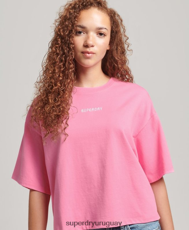 uy Superdry mujer playera boxy con micro logo bordado rosa DT2N8Z6227 ropa