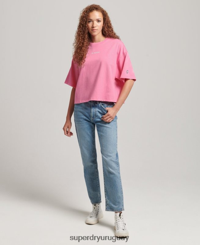 uy Superdry mujer playera boxy con micro logo bordado rosa DT2N8Z6227 ropa