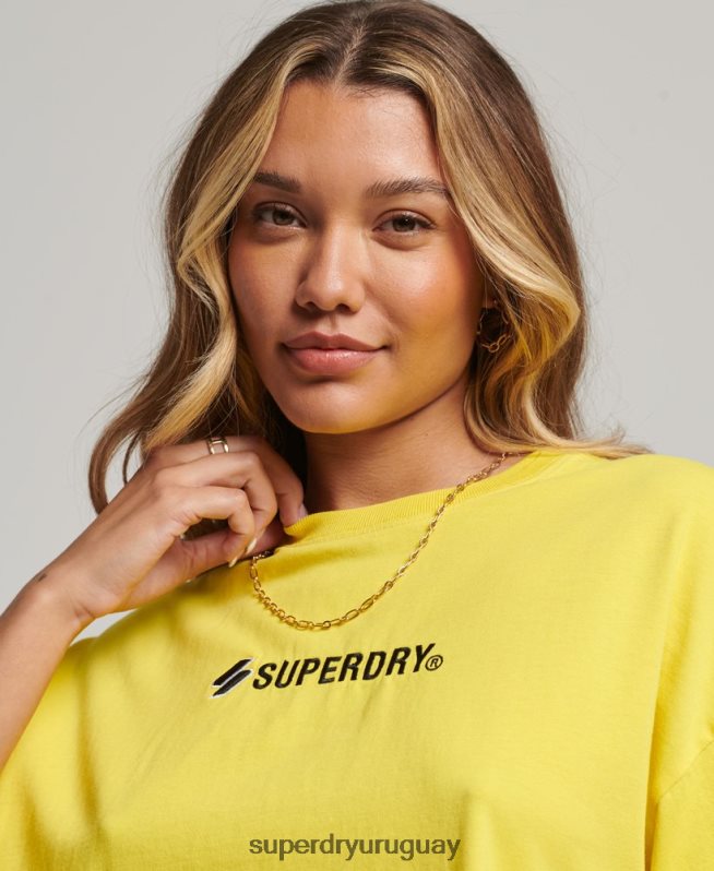 uy Superdry mujer playera boxy extragrande con logo deportivo amarillo DT2N8Z2753 ropa