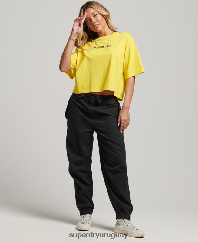uy Superdry mujer playera boxy extragrande con logo deportivo amarillo DT2N8Z2753 ropa