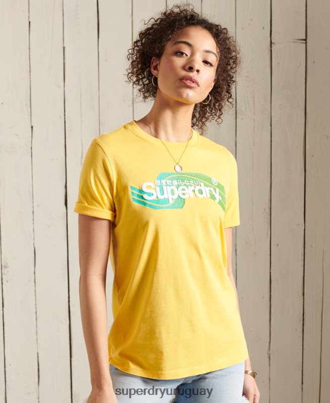 uy Superdry mujer playera cali con logo central amarillo DT2N8Z6263 ropa