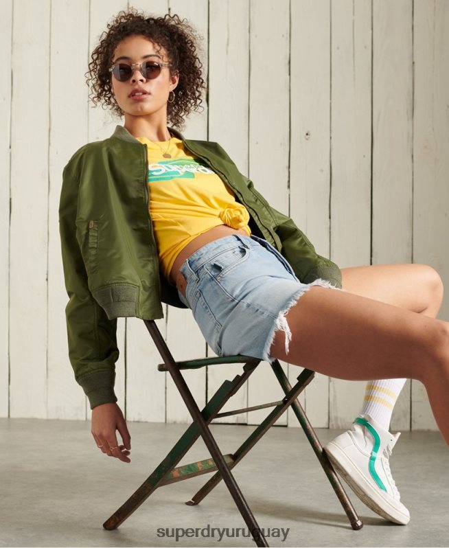 uy Superdry mujer playera cali con logo central amarillo DT2N8Z6263 ropa
