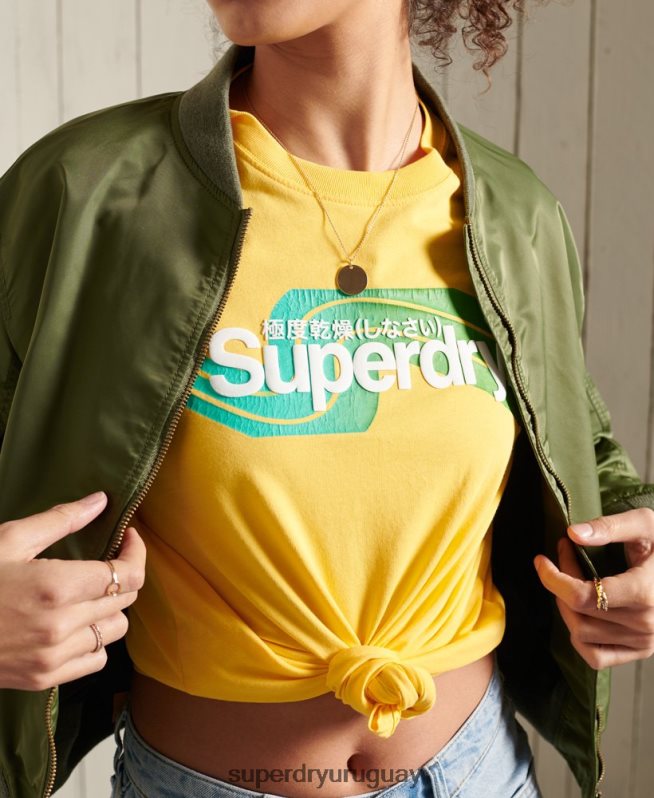 uy Superdry mujer playera cali con logo central amarillo DT2N8Z6263 ropa