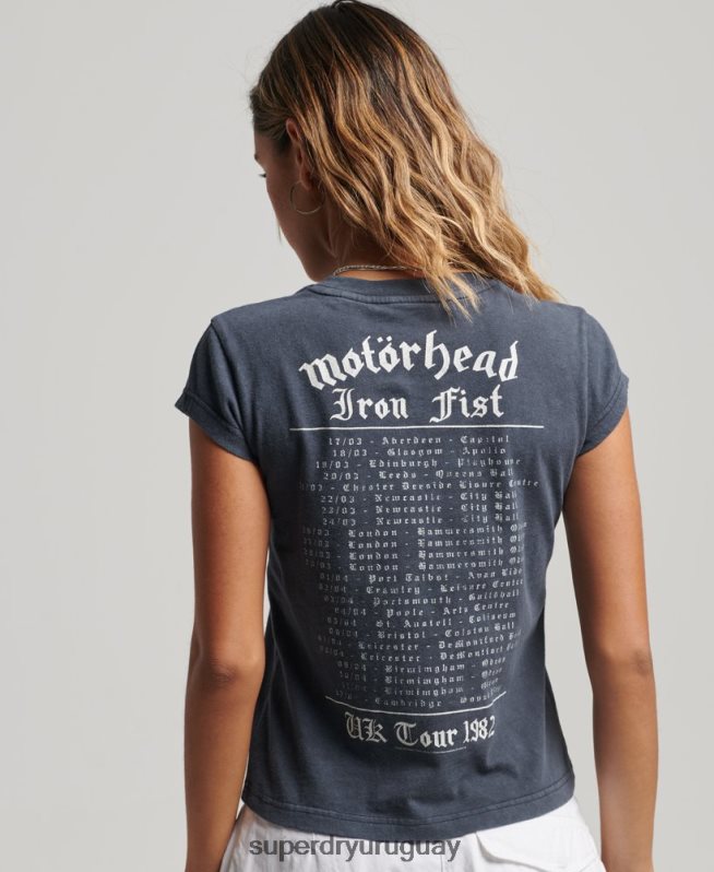 uy Superdry mujer playera con banda de manga casquillo de motorhead negro DT2N8Z2620 ropa