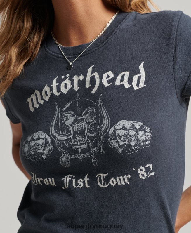 uy Superdry mujer playera con banda de manga casquillo de motorhead negro DT2N8Z2620 ropa