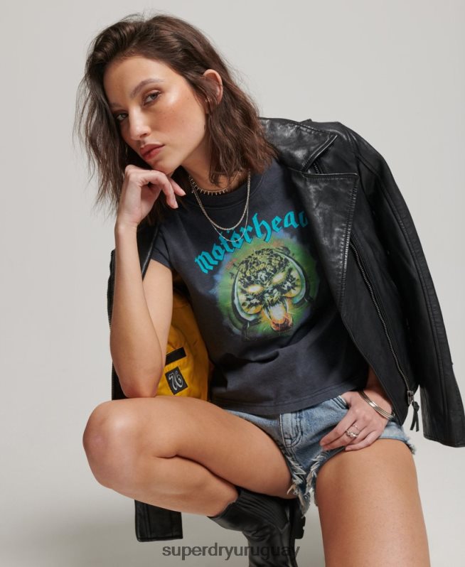 uy Superdry mujer playera con banda de manga casquillo de motorhead negro DT2N8Z2642 ropa
