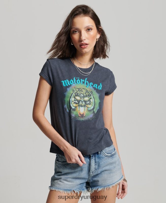 uy Superdry mujer playera con banda de manga casquillo de motorhead negro DT2N8Z2642 ropa