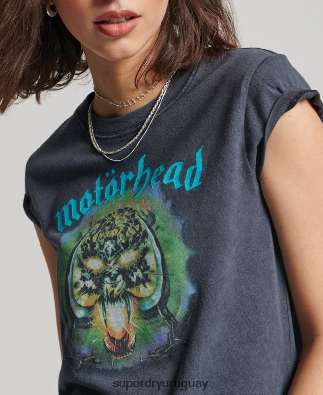 uy Superdry mujer playera con banda de manga casquillo de motorhead negro DT2N8Z2642 ropa