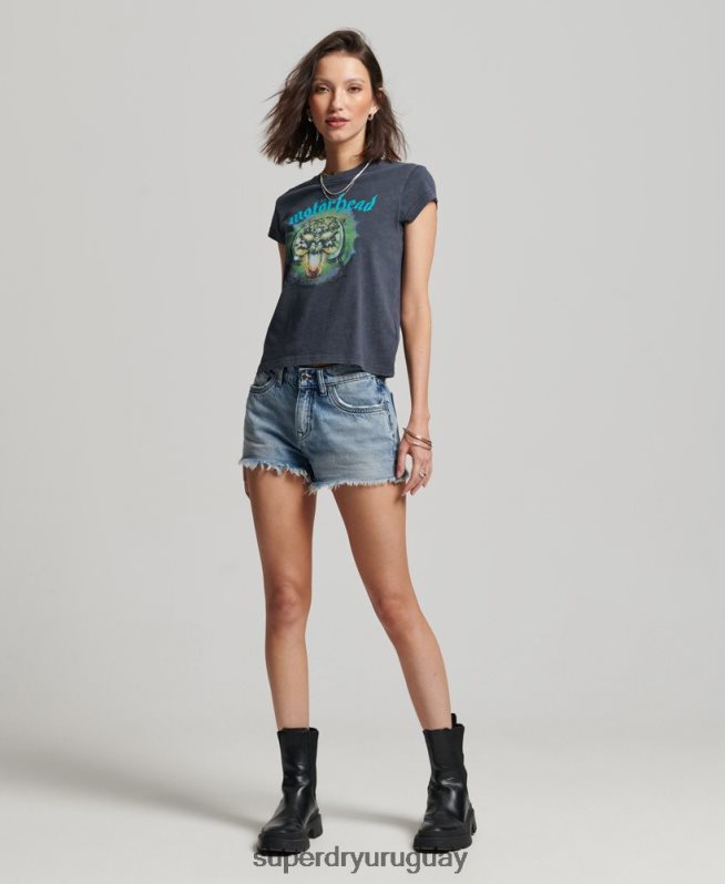 uy Superdry mujer playera con banda de manga casquillo de motorhead negro DT2N8Z2642 ropa