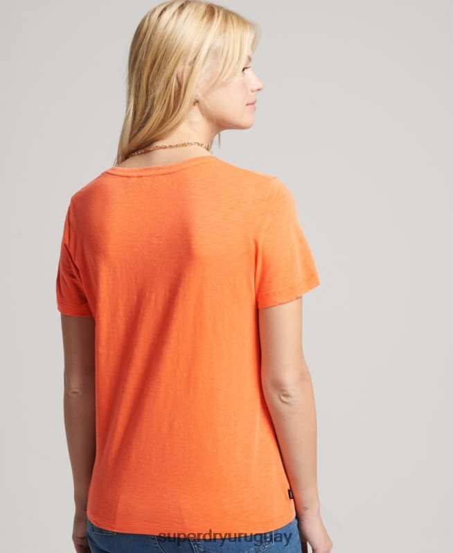 uy Superdry mujer playera con cuello en V y bolsillo de algodón orgánico naranja DT2N8Z2826 ropa