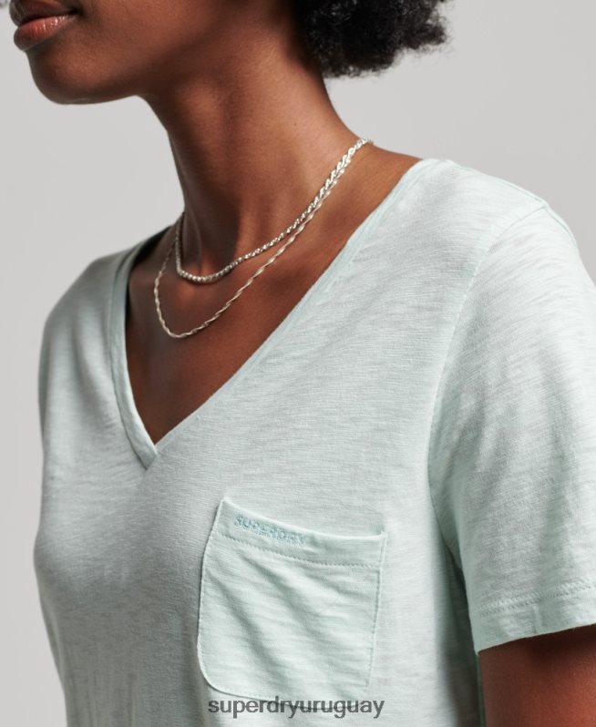 uy Superdry mujer playera con cuello en V y bolsillo de algodón orgánico verde DT2N8Z6206 ropa