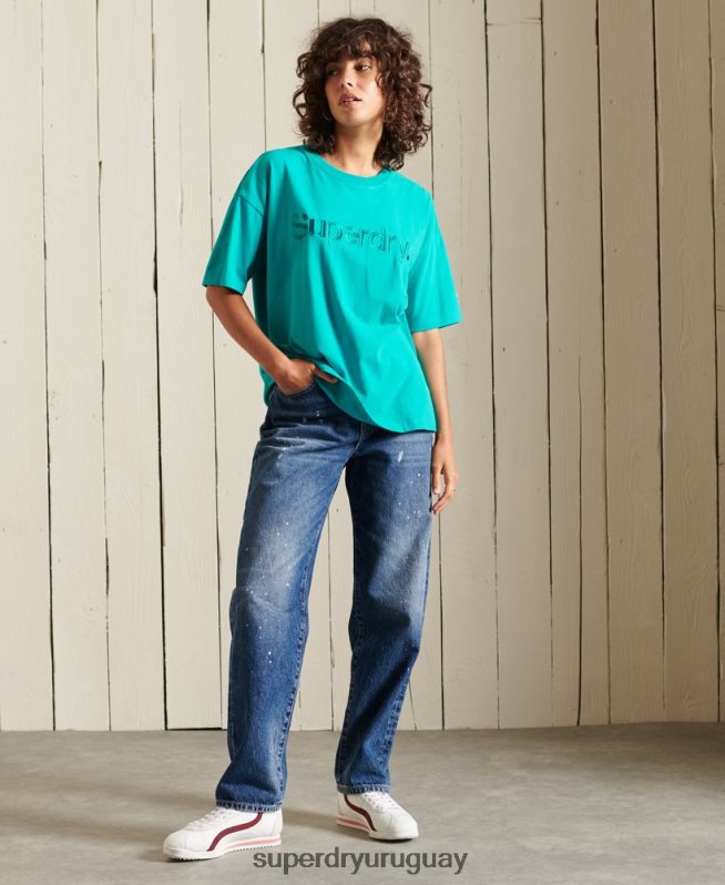 uy Superdry mujer playera con fuente del logo central verde DT2N8Z6303 ropa