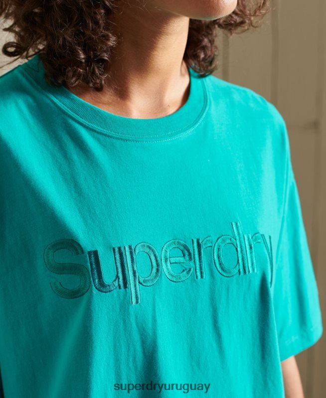 uy Superdry mujer playera con fuente del logo central verde DT2N8Z6303 ropa