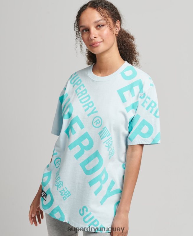 uy Superdry mujer playera con logo Code Core estampado en toda la prenda verde DT2N8Z2835 ropa