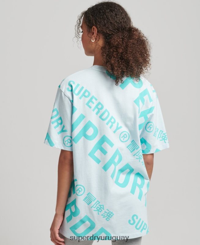 uy Superdry mujer playera con logo Code Core estampado en toda la prenda verde DT2N8Z2835 ropa