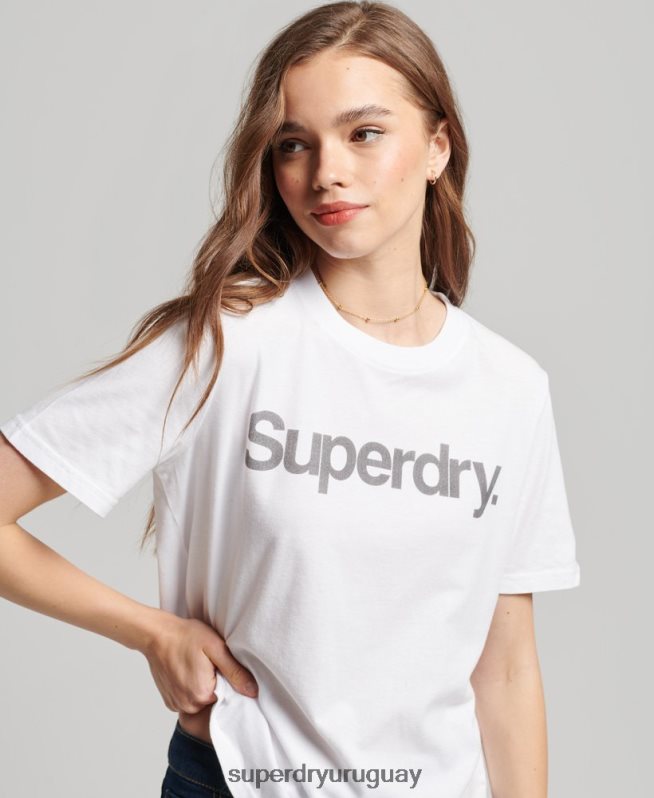 uy Superdry mujer playera con logo central blanco DT2N8Z6279 ropa