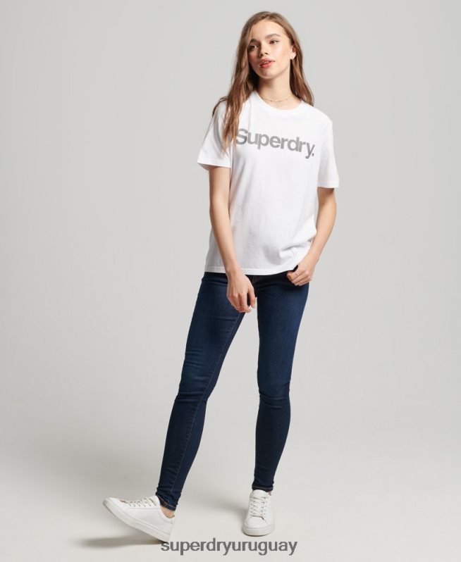 uy Superdry mujer playera con logo central blanco DT2N8Z6279 ropa