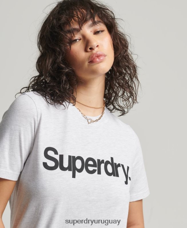 uy Superdry mujer playera con logo central gris claro DT2N8Z2760 ropa
