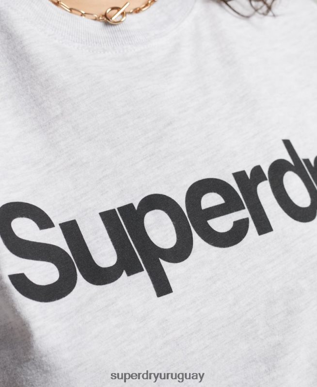 uy Superdry mujer playera con logo central gris claro DT2N8Z2760 ropa
