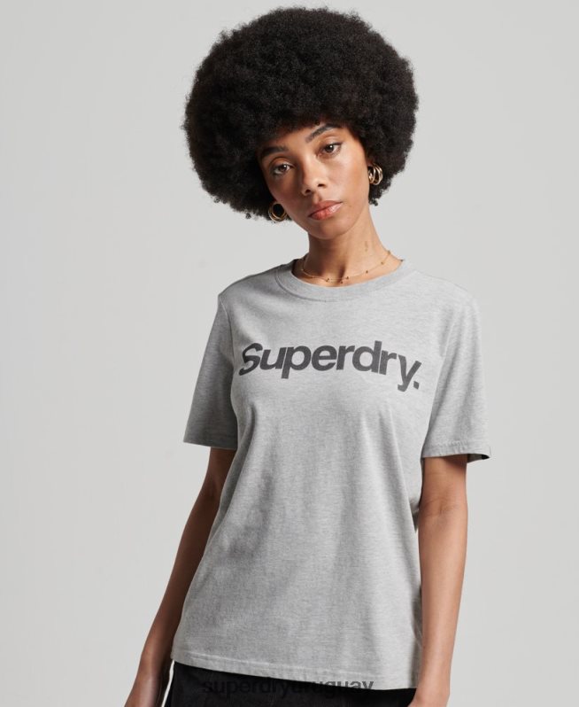 uy Superdry mujer playera con logo central gris claro DT2N8Z6281 ropa