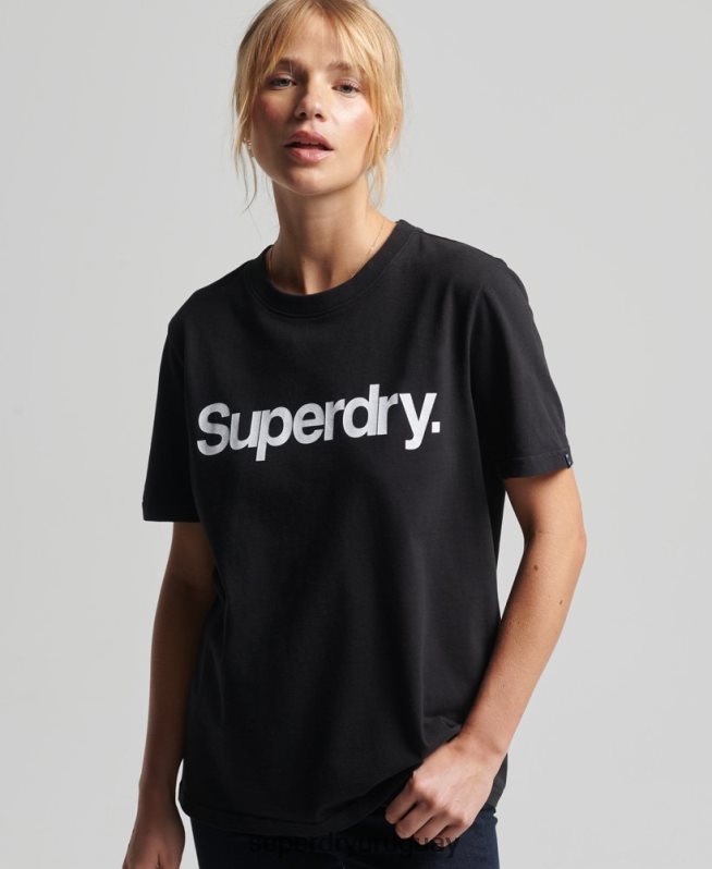uy Superdry mujer playera con logo central negro DT2N8Z2778 ropa