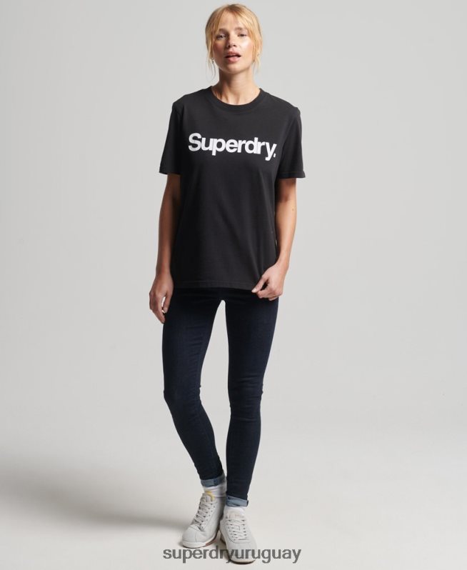 uy Superdry mujer playera con logo central negro DT2N8Z2778 ropa
