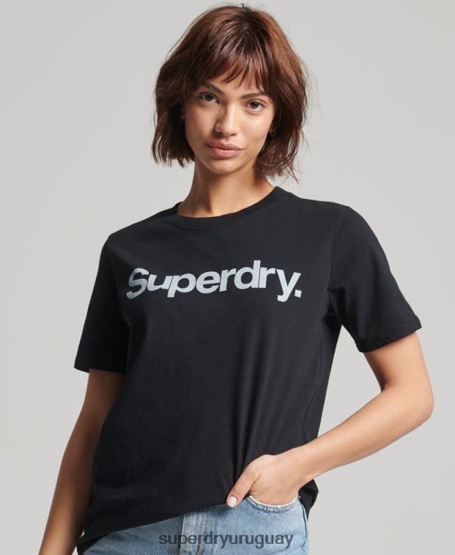 uy Superdry mujer playera con logo central negro DT2N8Z6211 ropa