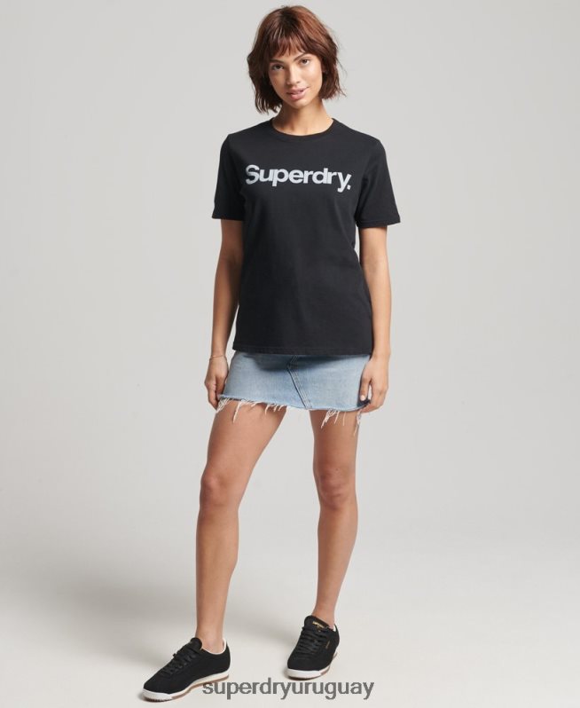 uy Superdry mujer playera con logo central negro DT2N8Z6211 ropa