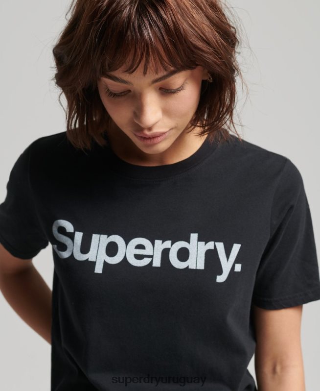 uy Superdry mujer playera con logo central negro DT2N8Z6211 ropa
