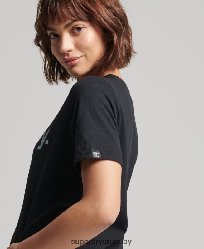 uy Superdry mujer playera con logo central negro DT2N8Z6211 ropa