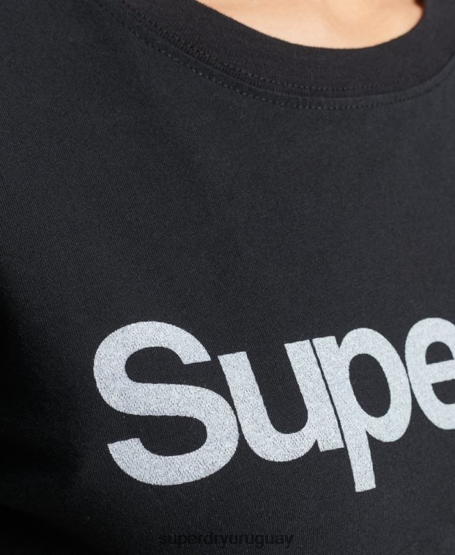 uy Superdry mujer playera con logo central negro DT2N8Z6211 ropa