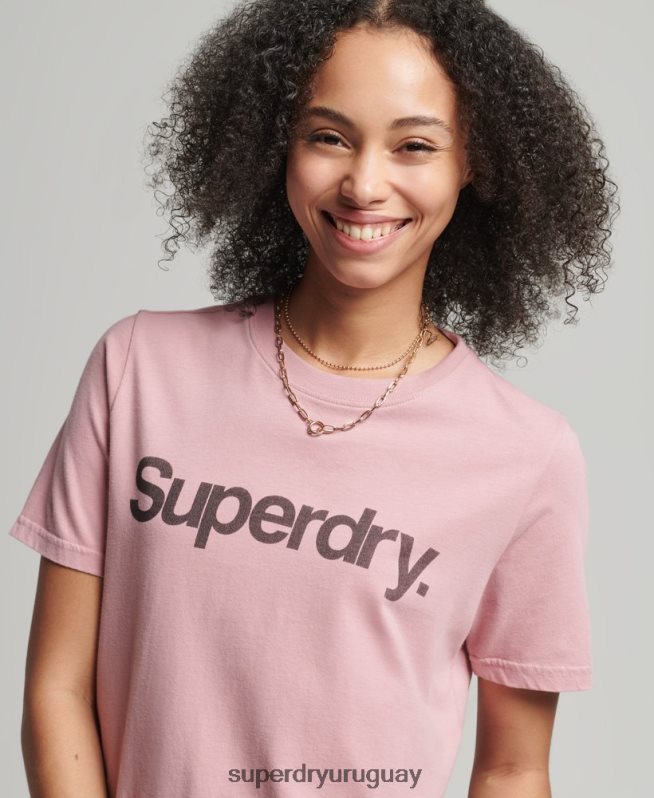 uy Superdry mujer playera con logo central rosa DT2N8Z6242 ropa
