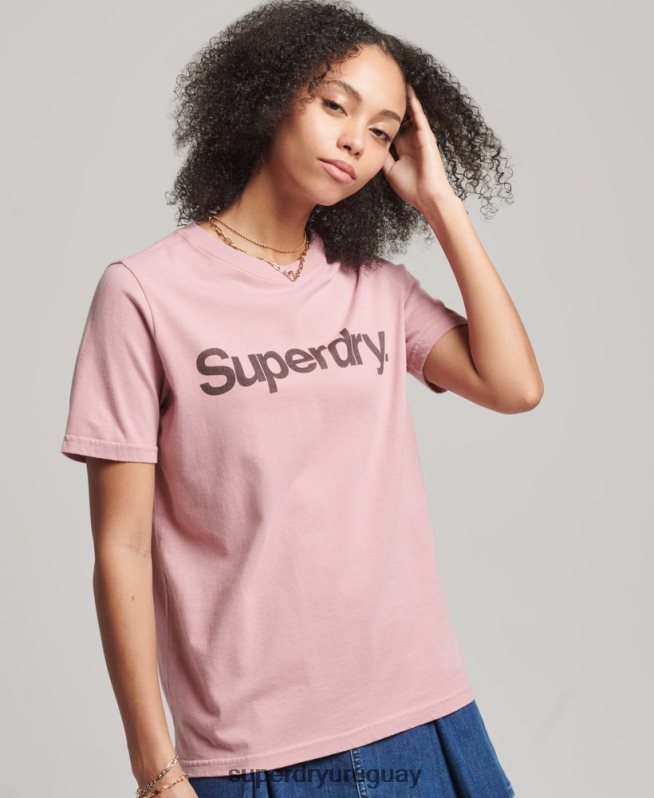 uy Superdry mujer playera con logo central rosa DT2N8Z6242 ropa