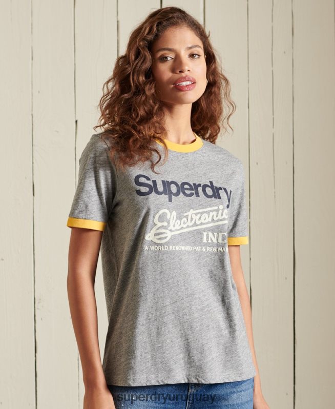 uy Superdry mujer playera con logo de core american classics gris DT2N8Z6304 ropa