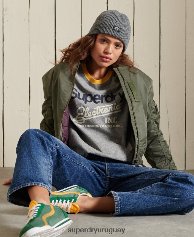 uy Superdry mujer playera con logo de core american classics gris DT2N8Z6304 ropa