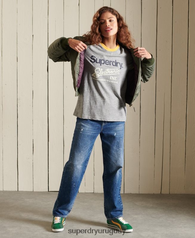 uy Superdry mujer playera con logo de core american classics gris DT2N8Z6304 ropa