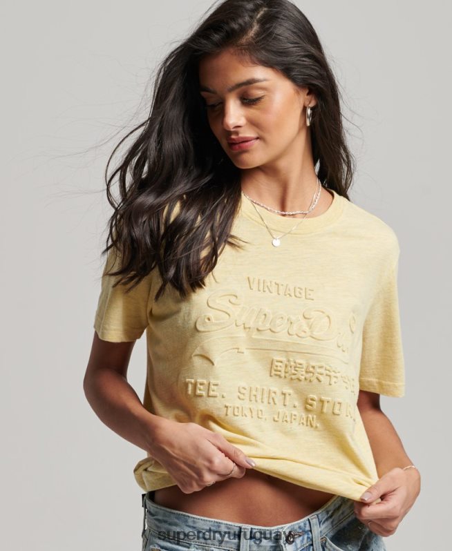 uy Superdry mujer playera con logo en relieve amarillo DT2N8Z2279 ropa
