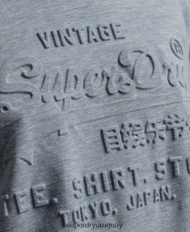 uy Superdry mujer playera con logo en relieve azul claro DT2N8Z2612 ropa